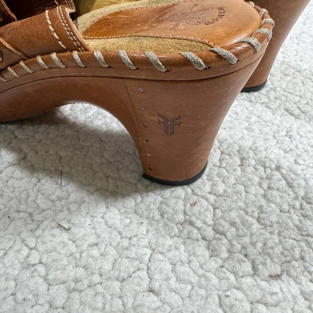 FRYE Charlotte Size 8.5 Ring Mule Leather Clogs Brazil Slip On Western Stitching - Picture 7 of 11